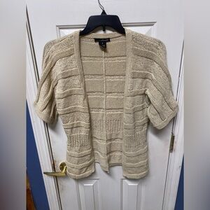 Willi Smith Ivory Open Front Delicate Crochet Style Cardigan Knit Sweater S
